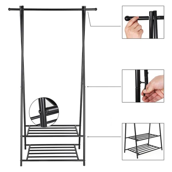 Kapphylla, kapphylla, klädhängare med förvaringshylla i 2 våningar för skor och korgar, metallram, platsbesparande, perfekt för sovrum, entré, kontor