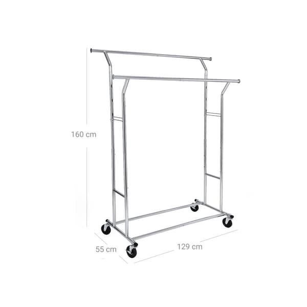 Raskas metallinen vaateteline 110kg Raskas vaateteline pyörillä Pituus 129-169 cm Kromi Kromi