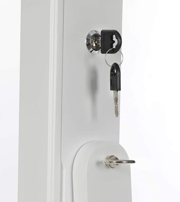 LED smyckeskåp, fullängds spegel smyckesskåp, låsbar smyckesorganisatör med 2 lådor, robust och elegant, presentidé, vit