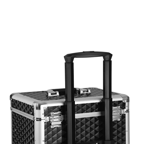 Låsbar sminkväska, rullande kosmetikavagn, för professionell makeupartist, skönhetsstudio, nageltekniker, ABS, aluminium, 34 x 27 x 57 cm, svart