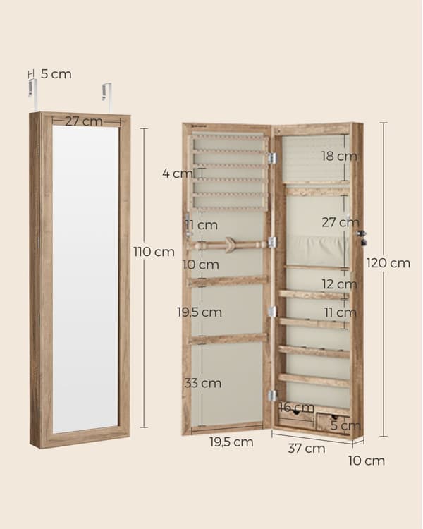 Korukaappi 120 cm korkea, valaistu sisäpeili tammi ruskea tammenruskea