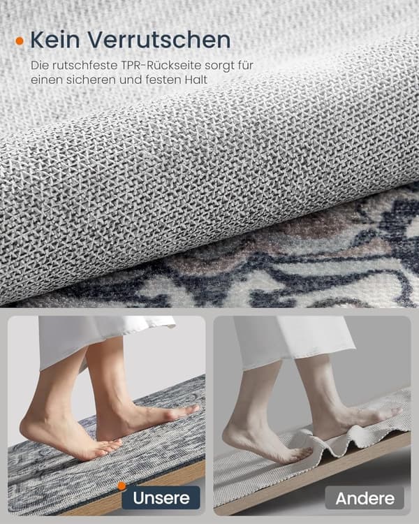 Area Rug 160 x 230 cm Living Room Rug Non-Slip Rug Traditional Vintage Style Living Room Kitchen Hallway Dining Room Machine Washable Dove Grey