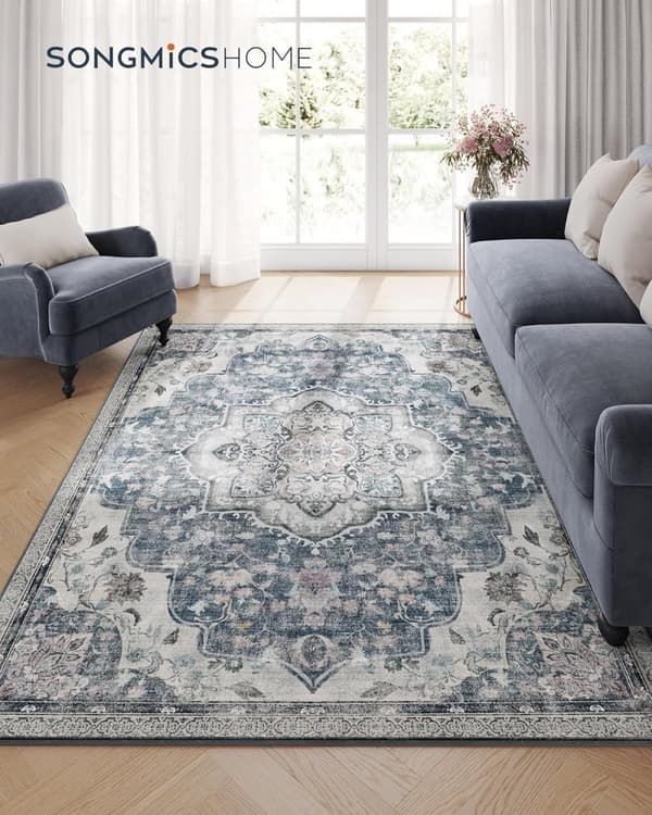 Area Rug 160 x 230 cm Living Room Rug Non-Slip Rug Traditional Vintage Style Living Room Kitchen Hallway Dining Room Machine Washable Dove Grey