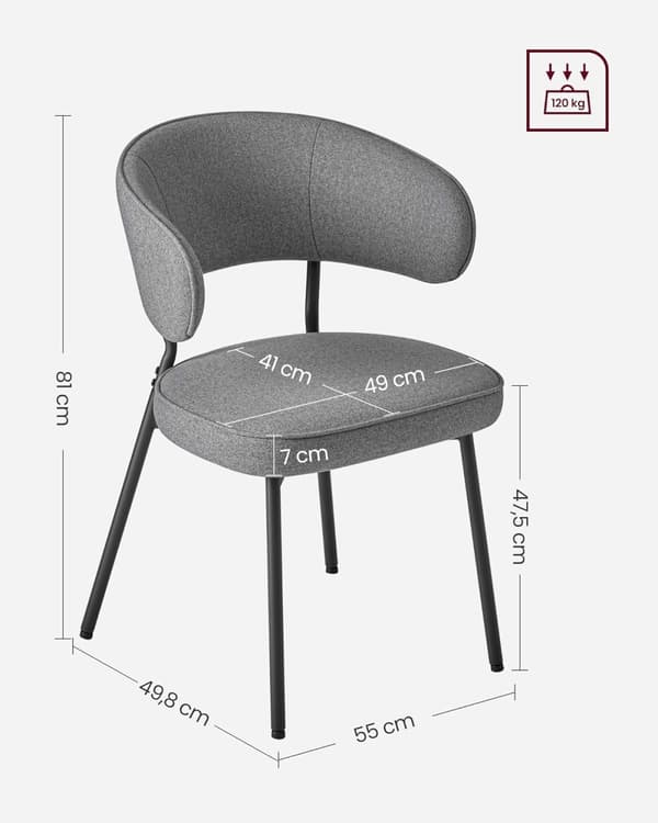 Set om 2 matstolar, köksstolar, vardagsrumsstolar, moderna metallben, mörkgrå,