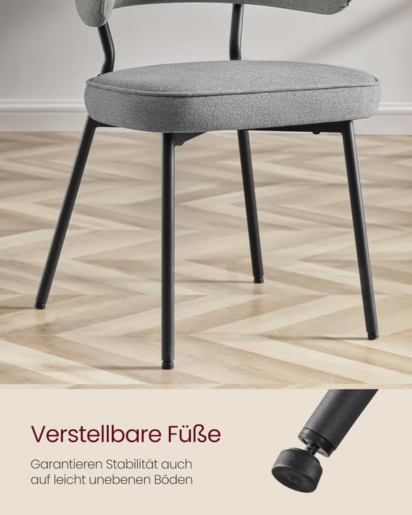 Set om 2 matstolar, köksstolar, vardagsrumsstolar, moderna metallben, mörkgrå,