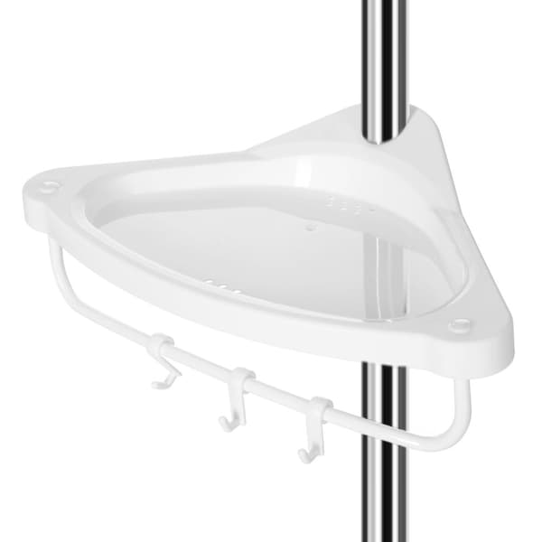 Justerbar hjørnehylde til badeværelset, teleskopisk brusebadshylde, 95-300 cm, gulv til loft, med ramme i rustfrit stål, 4 bakker, 3 kroge, 1 håndklæ