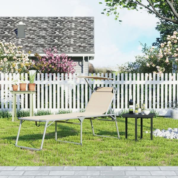 Solstol, solsäng, stor liggsol, 65 x 200 x 48 cm, lastkapacitet 150 kg, med fällbart ryggstöd, solskydd, hopfällbar, för trädgård, balkong, terrass,