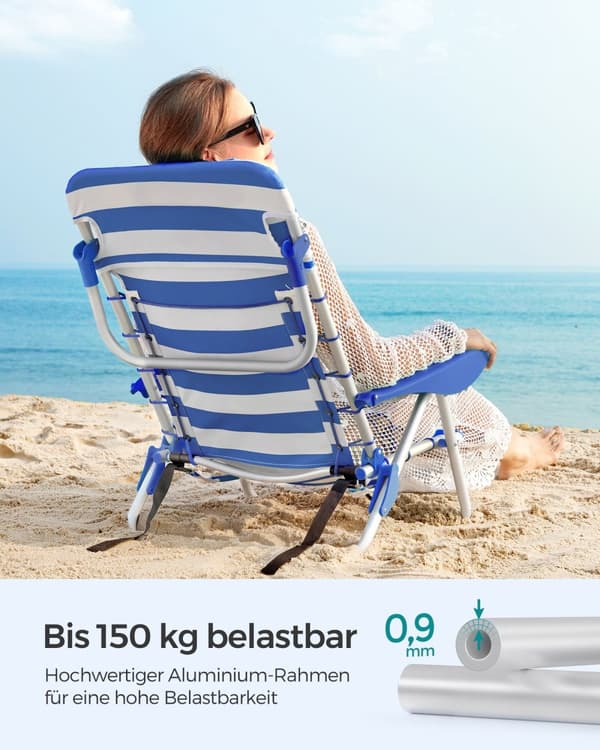 Strandstol med avtagbart nackstöd set om 2 blå och vita ränder