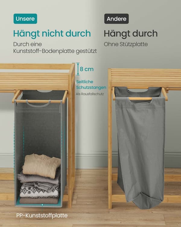 Vasketøjskurv 3 rum 3 x 50 L 94 x 33 x 78 cm duegrå