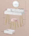 Miniatyrbillede 6 af 6: Toiletbord med skammel og belysning, strømskinne, spejl, toiletbord, 40 x 100 x 134,8 cm, kosmetikbord med skuffer, polstret skammel, mat hvid / lys