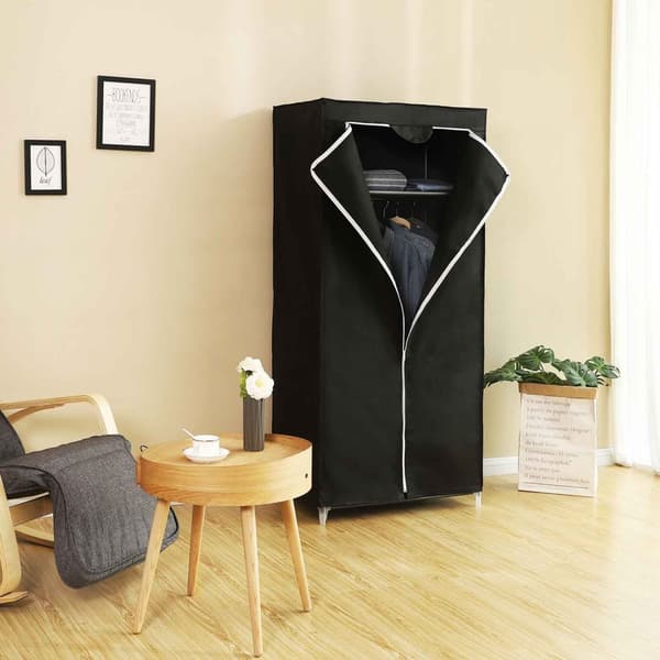 Stofgarderobe, sammenklappeligt skab med bøjlestang, enkelt tøjstativ, opbevaringsorganizer til tasker, legetøj, sko, stue, soveværelse, garderobe, 7