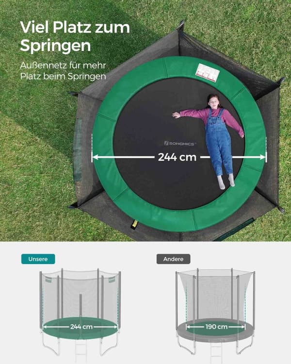 Trampolin Ø 244 cm med nät för trädgård mörkgrön