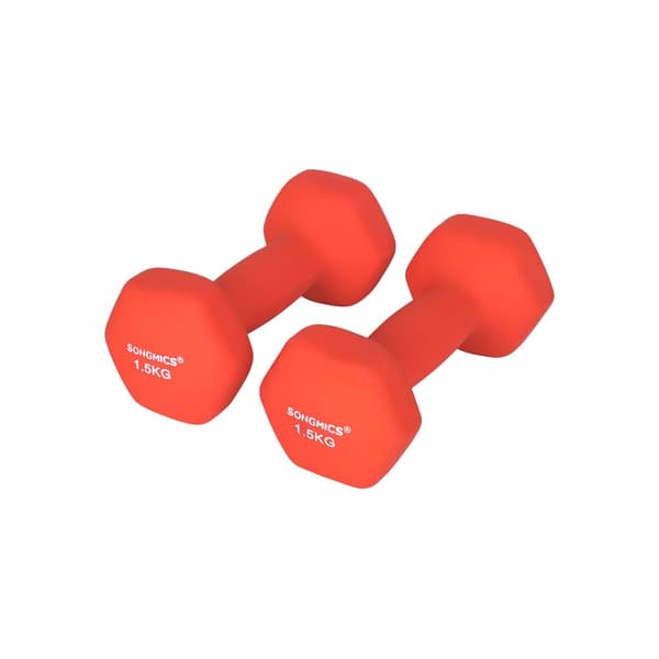 Set med 2 hantlar, 2 x 1,5 halkfria handvikter i neopren med matt yta, hemmaträning, fitness, orange