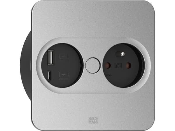 Bachmann 946.015, Type E + USB A + USB C, Desktop embedded, 4 cm, Desk, Stainless steel, Metal, Plastic
