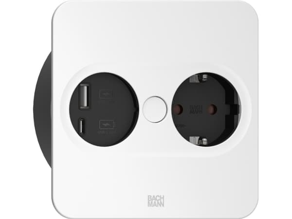 Bachmann 946.015, Type E + USB A + USB C, Desktop embedded, 4 cm, Desk, Stainless steel, Metal, Plastic