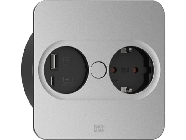 Bachmann 946.015, Type E + USB A + USB C, Desktop embedded, 4 cm, Desk, Stainless steel, Metal, Plastic