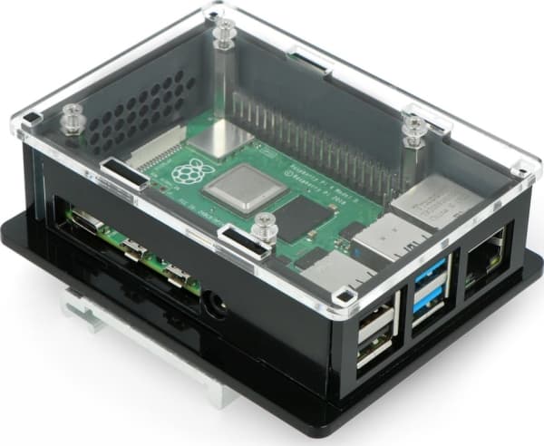 Gravlaserfodral för Raspberry Pi 4B fodral V2 för DIN-skena - svart och transparent