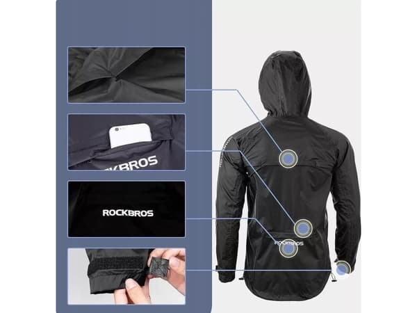 Rockbros YPY013BK3XL regnjakke, pustende, vindtett XXXL - svart