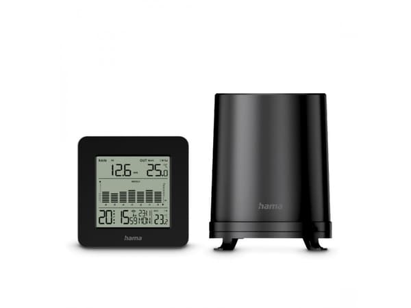 Hama Mykonos, Black, Indoor thermometer, Outdoor thermometer, Rain sensor, Rainfall, Rainfall, Thermometer, Thermometer, 0 - 50 °C, -40 - 60 °C