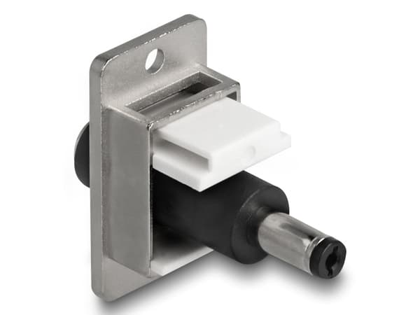 Delock Panel Mount DC 5,5 x 2,5 mm pistorasia DC 5,5 x 2,1 mm pistokkeeseen hopea / valkoinen / musta