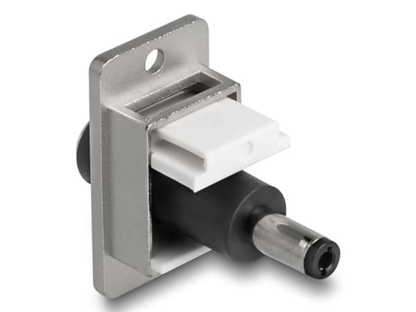 Delock Panel Mount DC 5,5 x 2,1 mm pistorasia DC 5,5 x 2,5 mm pistokkeeseen hopea / valkoinen / musta