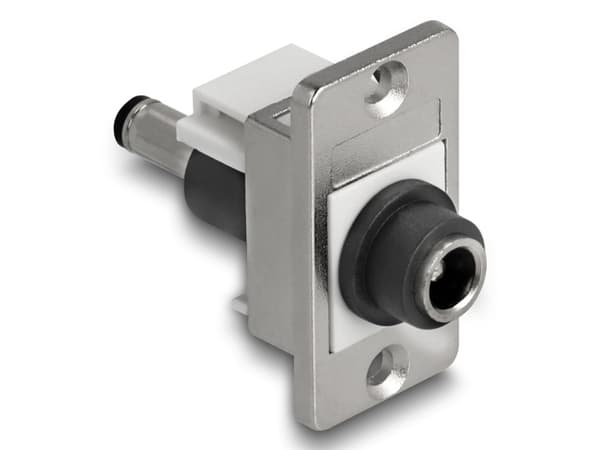 Delock Panel Mount DC 5,5 x 2,1 mm pistorasia DC 5,5 x 2,5 mm pistokkeeseen hopea / valkoinen / musta