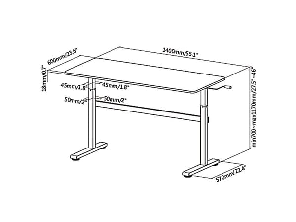 Manual height adjustable desk Ergo Office, max 40kg, max height 117cm, with a top for standing and sitting work, ER-401 W