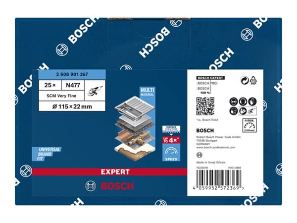 Bosch Expert SCM N477 - Polishing fleece - for rustfritt stål, ikke-jernholdig metall, steel sheets, maling på tre - 115 mm - rund - grovkorn: very f