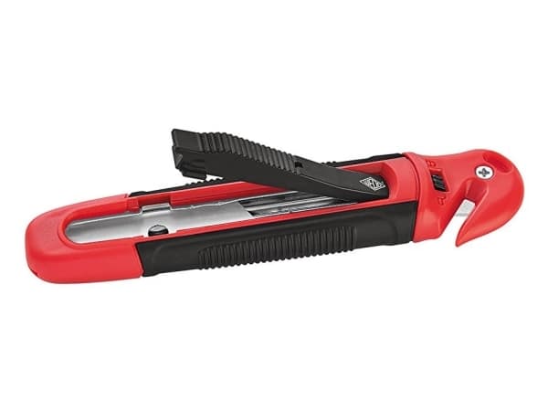 WEDO Safety-Cutter Standard, trapetsformad klinga, svart/röd, automatisk återdragning av klingan, säkerhetslås, - 1 st (78 805)