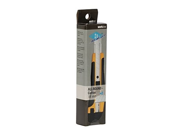 WEDO Allround-leikkuri, terä: 18 mm, musta-keltainen kumipäällysteinen tartunta-alue, katkaisutuki, ABS-muovikotelo (78 618)
