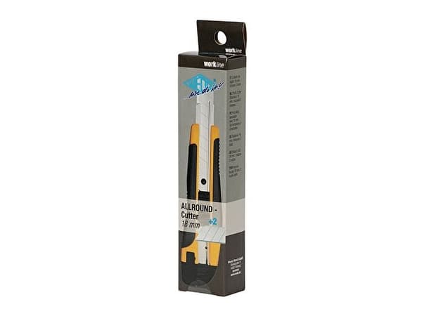 WEDO Allround-leikkuri, terä: 18 mm, musta-keltainen kumipäällysteinen tartunta-alue, katkaisutuki, ABS-muovikotelo (78 618)