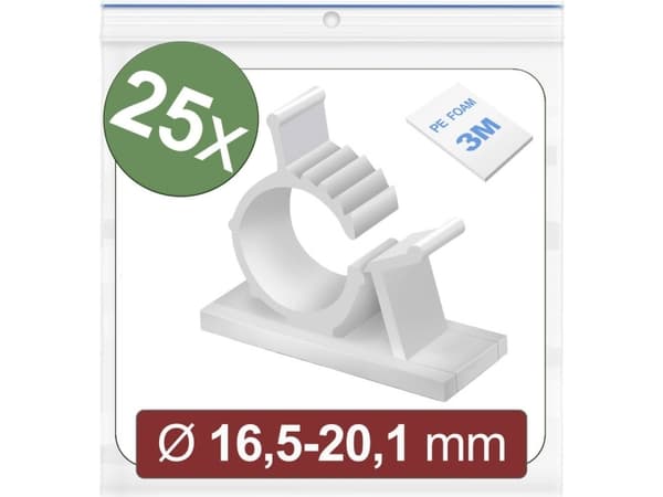 Quadrios 24CA448 Fastgørelsessokkel Selvklæbende 24CA448 Bundt-Ø-område 16.5 til 20.1 mm Hvid 25 stk