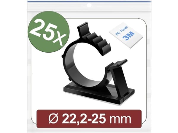 Quadrios 24CA454 Fästhylsa Självhäftande 24CA454 Bundle-Ø-område 22,2 till 25 mm Svart 25 st