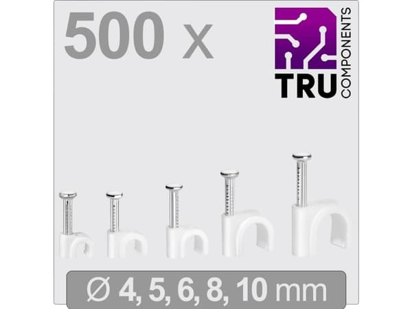 TRU COMPONENTS T24CA129 Sømclips TC-13448468 Bundt-Ø-område 2 til 10 mm Hvid 500 stk