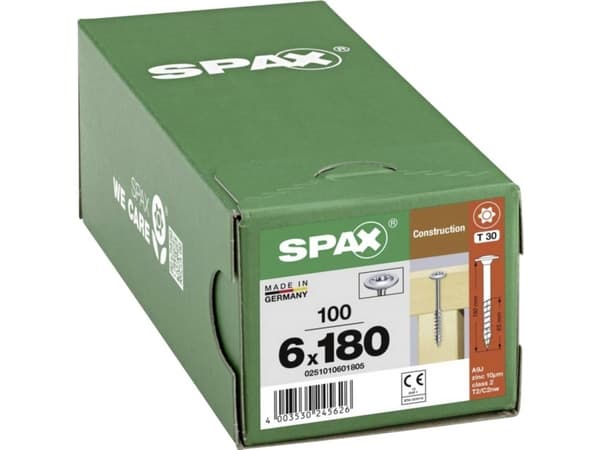 SPAX 0251010601805 Träskruv 6 mm 180 mm T-STAR Plus Stål WIROX 100 st
