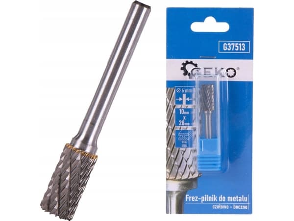 Geko Fresefil for metall, laget av wolframkarbid 10x20mm, skaft 6mm (forside) (200)