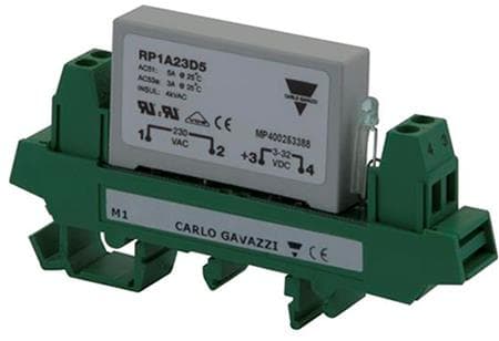 CARLO GAVAZZI Solid-state relä PCB-monterat, 1-fasZS/IO Typ RP1A, RP1B, inkl. uttag för DIN-skena