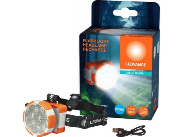 LED headlamp LEDVANCE HEADLAMP, 1.5W, 100lm, 6500K, rechargeable, USB, 1200mAh 2h