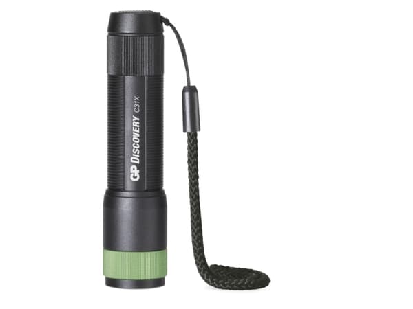 GP Batteries C31X, Käsikokoinen taskulamppu, Musta, Alumiini, Painikkeet, 1 m, IPX4