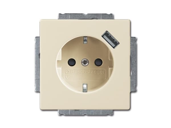 Busch-Jaeger 2011-0-6159, CEE 7/3 + USB, 2P+E, 5 - 35 °C, Valkoinen, IP20, CE