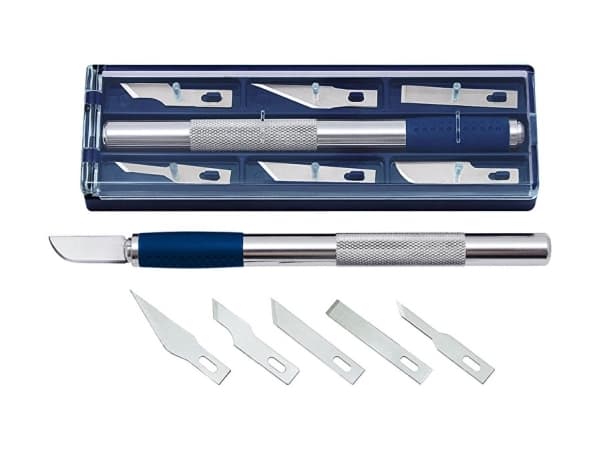 Skalpelsæt i boks Wedo med kniv og 6 blade