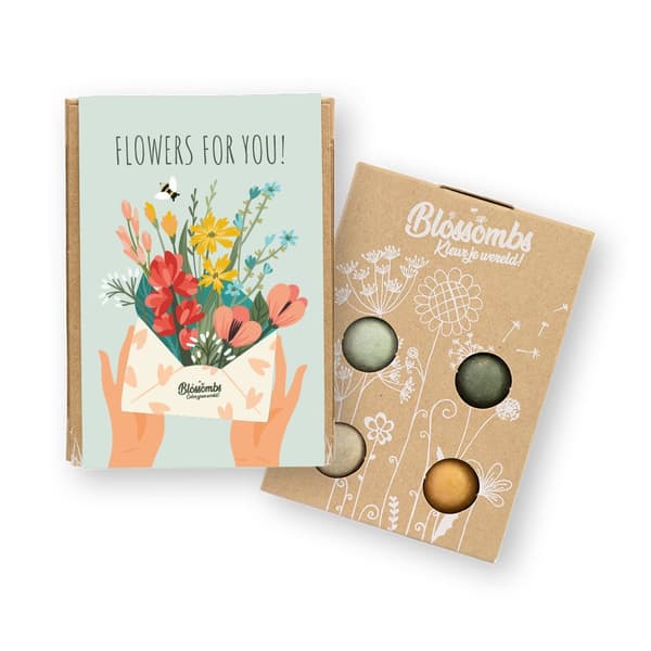 Miljövänlig presentlåda med 4 Blossombs - Blommor för dig