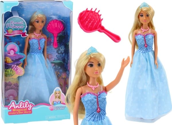 LeanToys Doll Anlily Mermaid Princess Blue Dress Brush