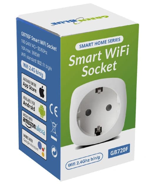 Fjärrstyrt WiFi-uttag Android/iOS upp till 3680W, Grön Blå GB720 F