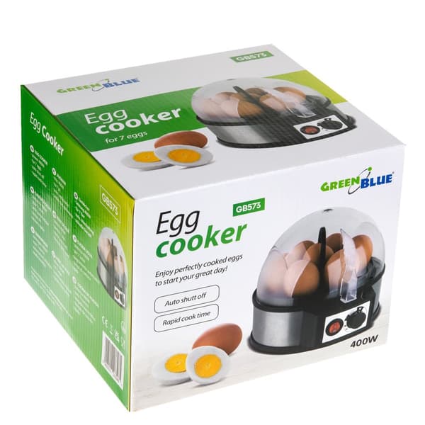 GreenBlue automatisk æggekoger, 400W, op til 7 æg, målebæger, 220-240V~, 50 Hz, GB573