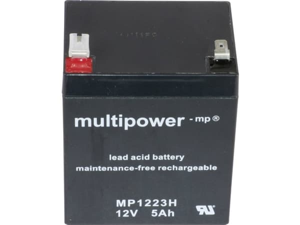 multipower MP1223H Blybatteri 12 V 5 Ah Blyfleece (B x H x T) 90 x 108 x 70 mm Fladstik 6,35 mm Vedligeholdelsesfri, Lav selvafladning