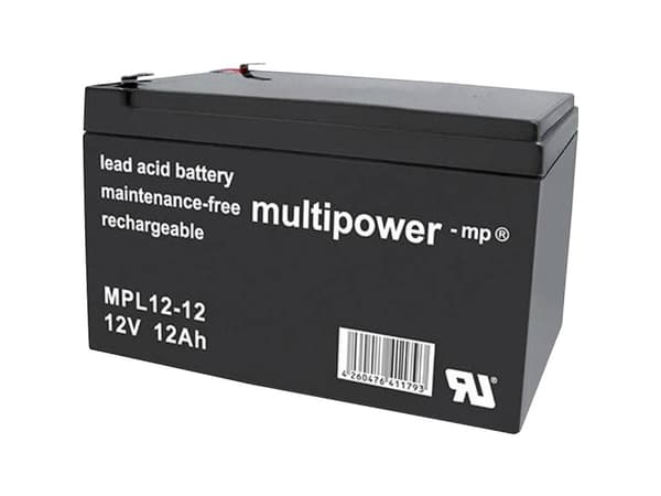 multipower MPL12-12 Blybatteri 12 V 12 Ah Blyfleece (B x H x T) 98 x 98 x 151 mm Fladstik 6,35 mm Vedligeholdelsesfri, Lav selvafladning