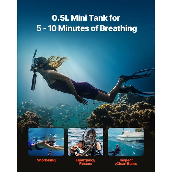 0,5 L Scuba Tank, Dykdjup 32,81 ft, Bärbar dykartank med pump, för dykning och fridykning