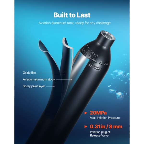 0,5 L Scuba Tank, Dykdjup 32,81 ft, Bärbar dykartank med pump, för dykning och fridykning