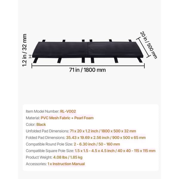 Basketball stangpude 180 cm, Holdbar polstring, Rund 5-16 / Firkantet 11,5x11,5 stang